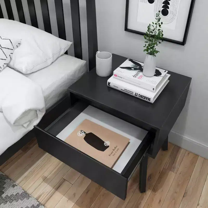 Comodino in legno massello con cassetto portaoggetti, tavolino moderno piccolo