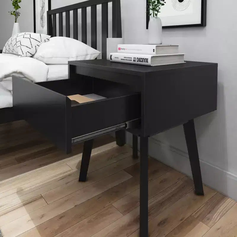 Comodino in legno massello con cassetto portaoggetti, tavolino moderno piccolo