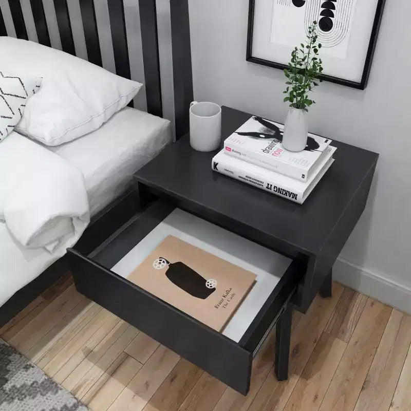 Comodino in legno massello con cassetto portaoggetti, tavolino moderno piccolo