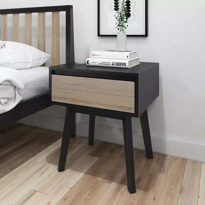 Comodino in legno massello con cassetto portaoggetti, tavolino moderno piccolo