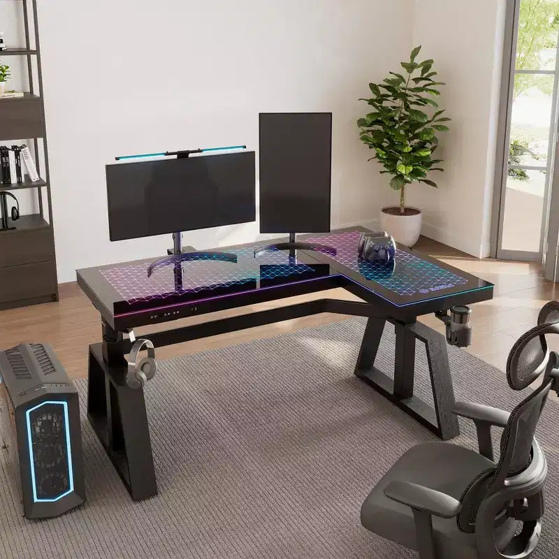GTG-L60 Pro, Scrivania da gaming regolabile in altezza 60x23 con piano in vetro
