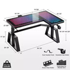 GTG-L60 Pro, Scrivania da gaming regolabile in altezza 60x23 con piano in vetro