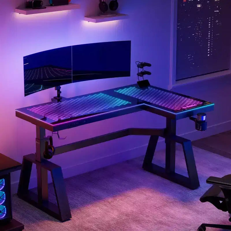 GTG-L60 Pro, Scrivania da gaming regolabile in altezza 60x23 con piano in vetro