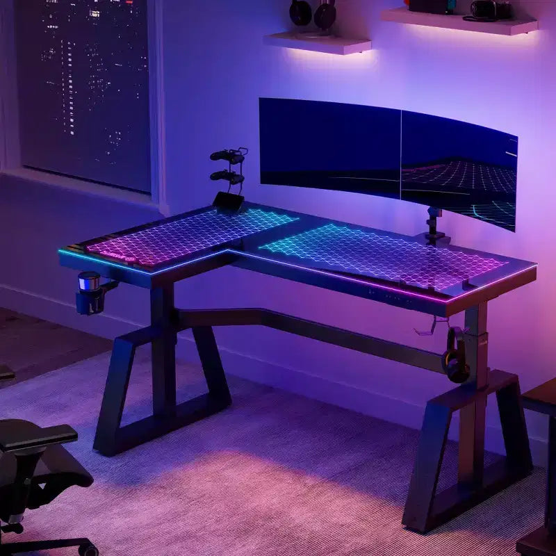 GTG-L60 Pro, Scrivania da gaming regolabile in altezza 60x23 con piano in vetro