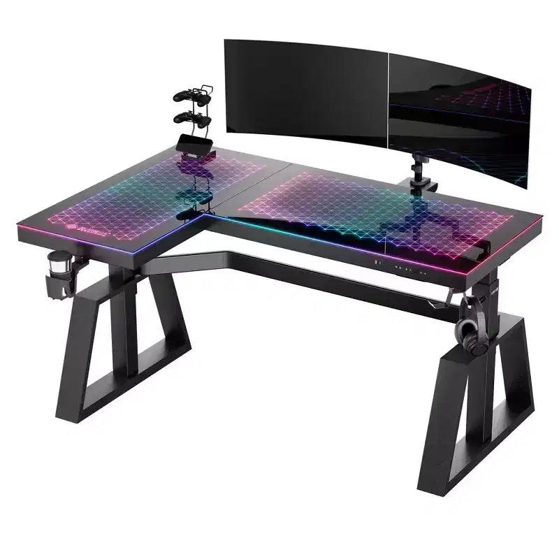 GTG-L60 Pro, Scrivania da gaming regolabile in altezza 60x23 con piano in vetro