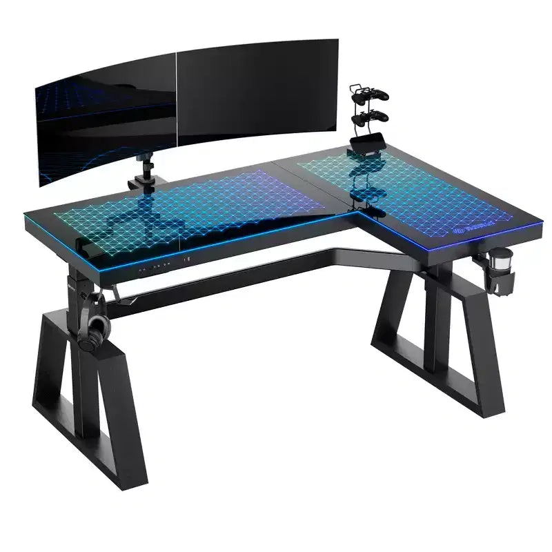 GTG-L60 Pro, Scrivania da gaming regolabile in altezza 60x23 con piano in vetro