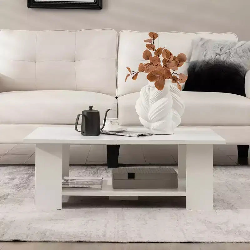 Tavolino da caffè moderno a 2 ripiani con mensola portaoggetti